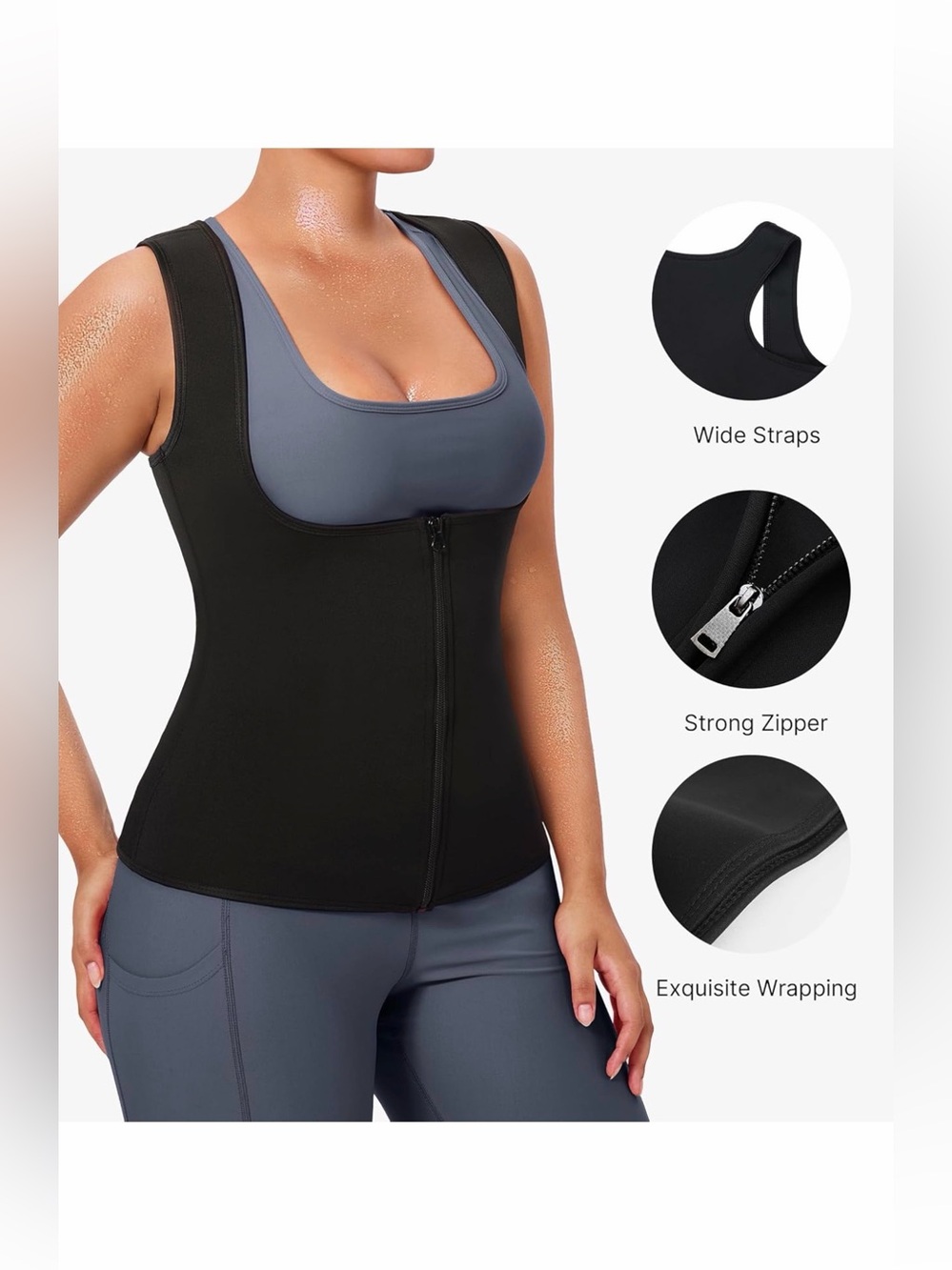 New Black Full Zip Compression Waist Trainer Size Xl